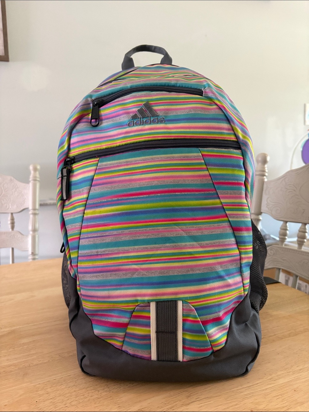 adidas Striped Backpack in Pink, Teal, Yellow & Purple